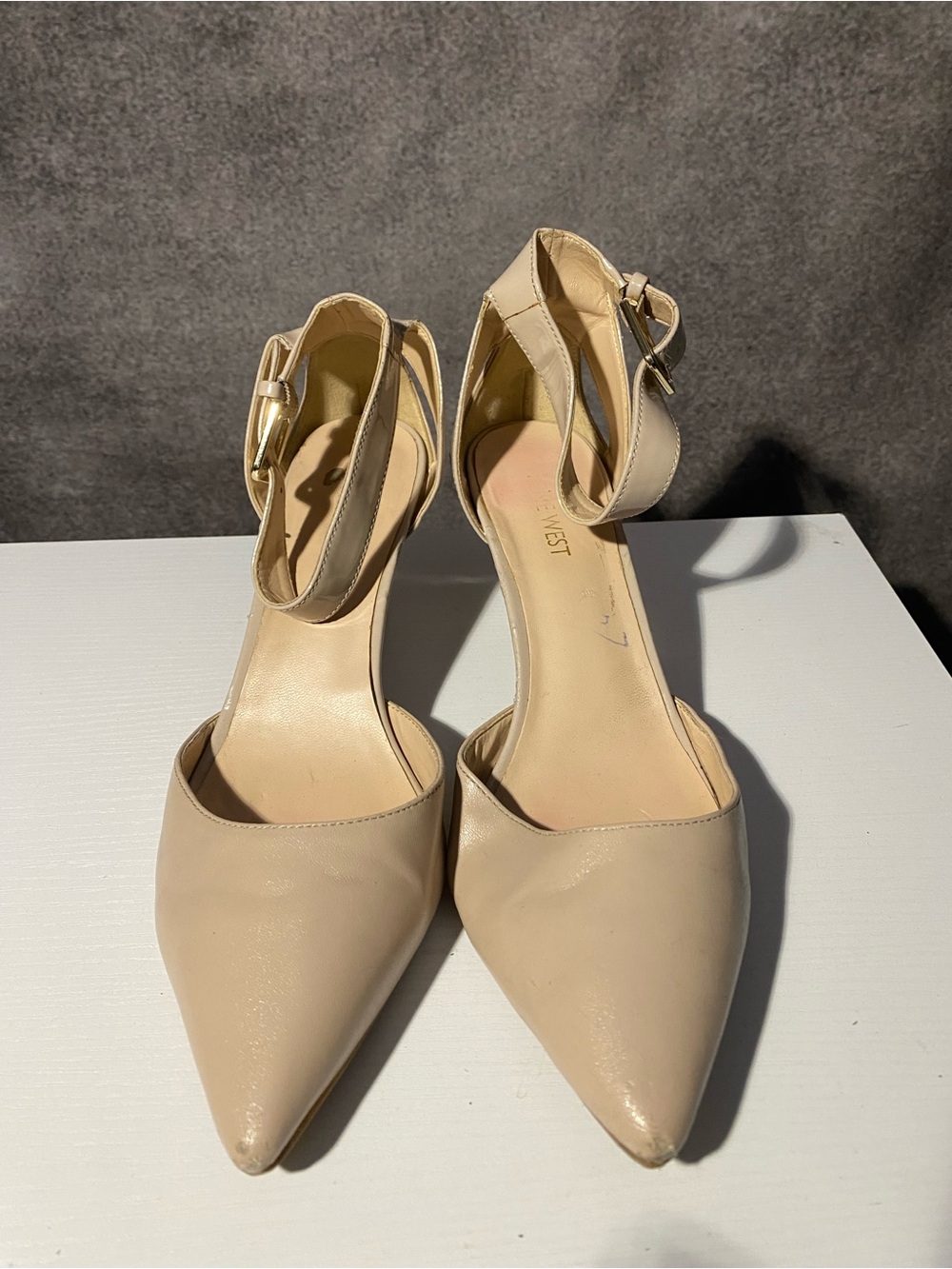 Nine West Annamay Nude Ankle Strap Heels Pointed Toe Pumps Shoes Size 8.5 M